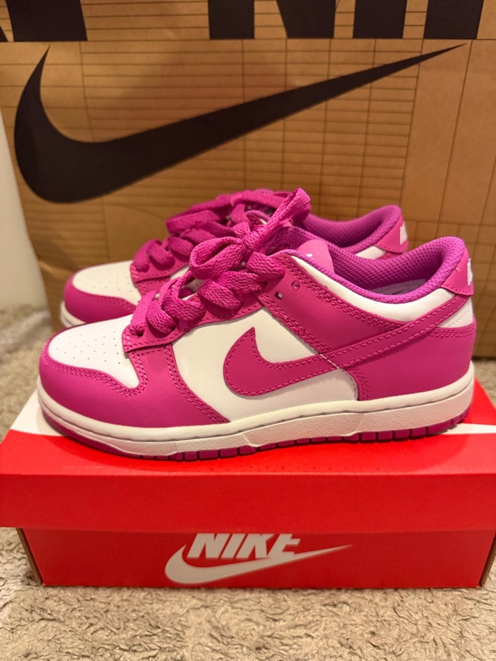 Nike Girls' Hot Pink and White Dunk Low BP